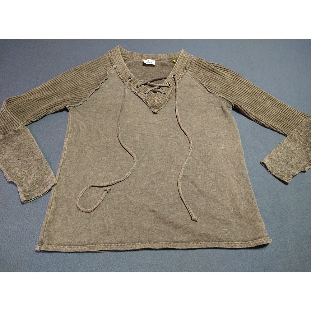 Blue Buttercup Top Ladies S Brown Waffled Long Sleeve Lace Up Front Sassy Sexy